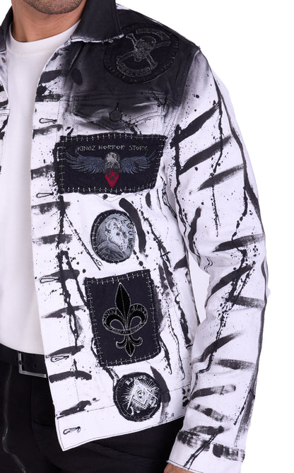 KINGZ men's designer denim jacket, slim fit, model 1648-2, white/black