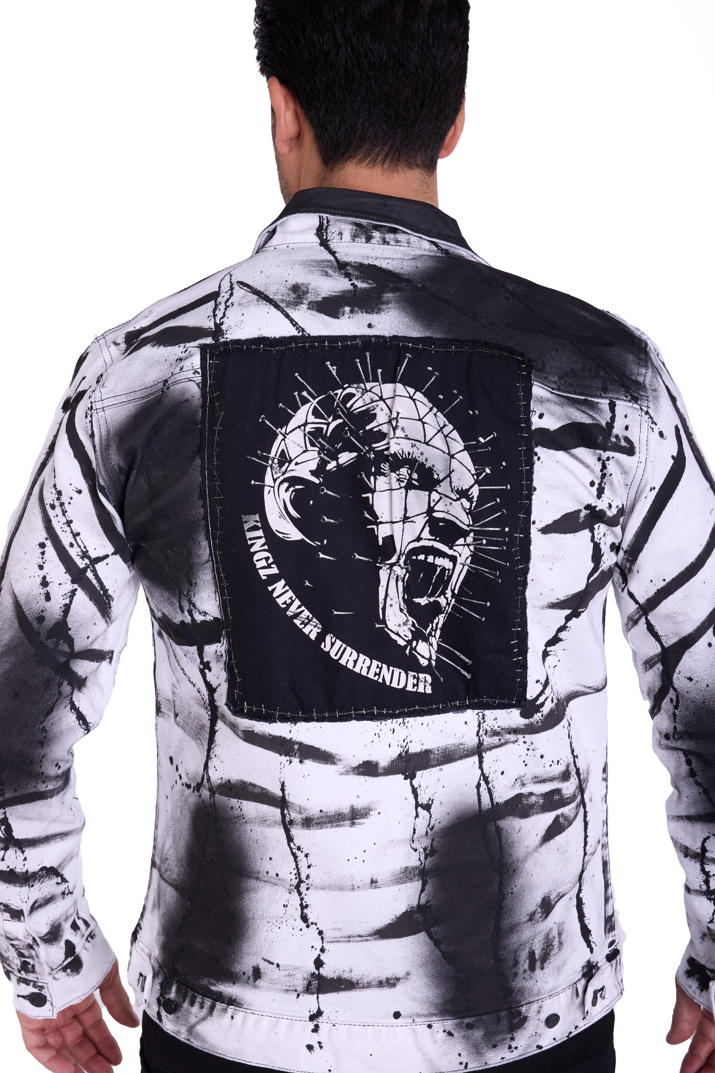 KINGZ men's designer denim jacket, slim fit, model 1648-2, white/black