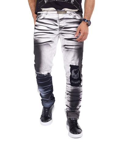 KINGZ Herren Biker Jeans, Skinny Fit, Modell 1721, Weiß