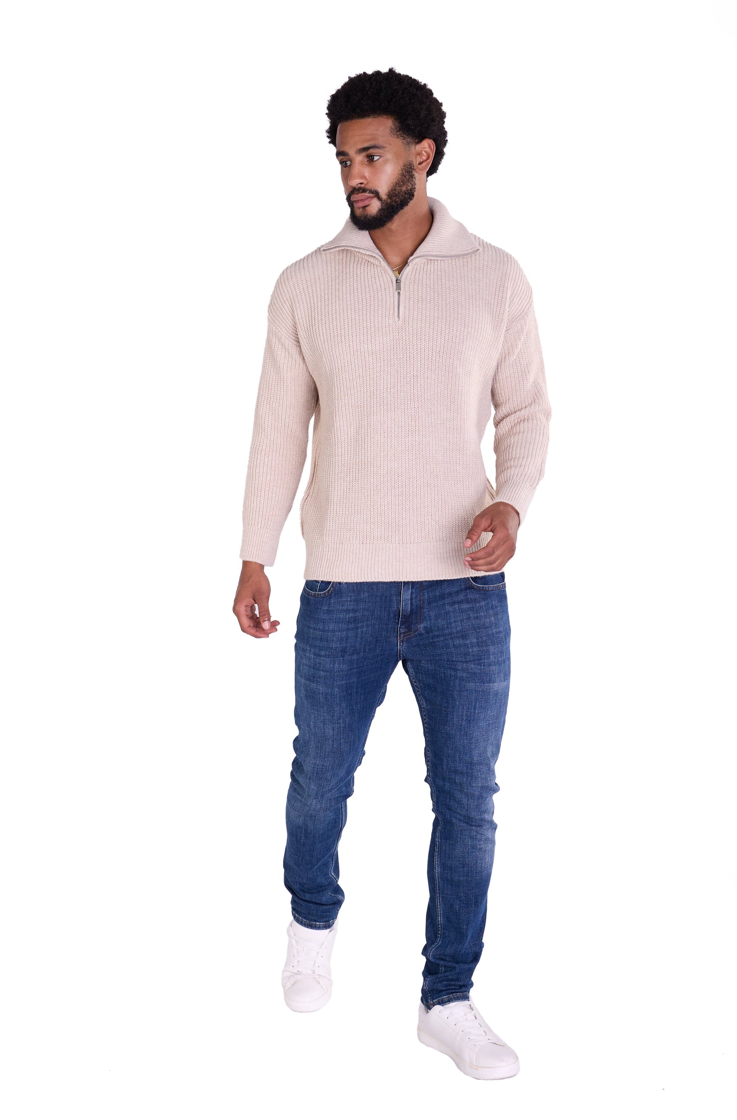 Lässiger Herren Troyer in Slim Fit, Modell DQ K0002, Beige und Schwarz