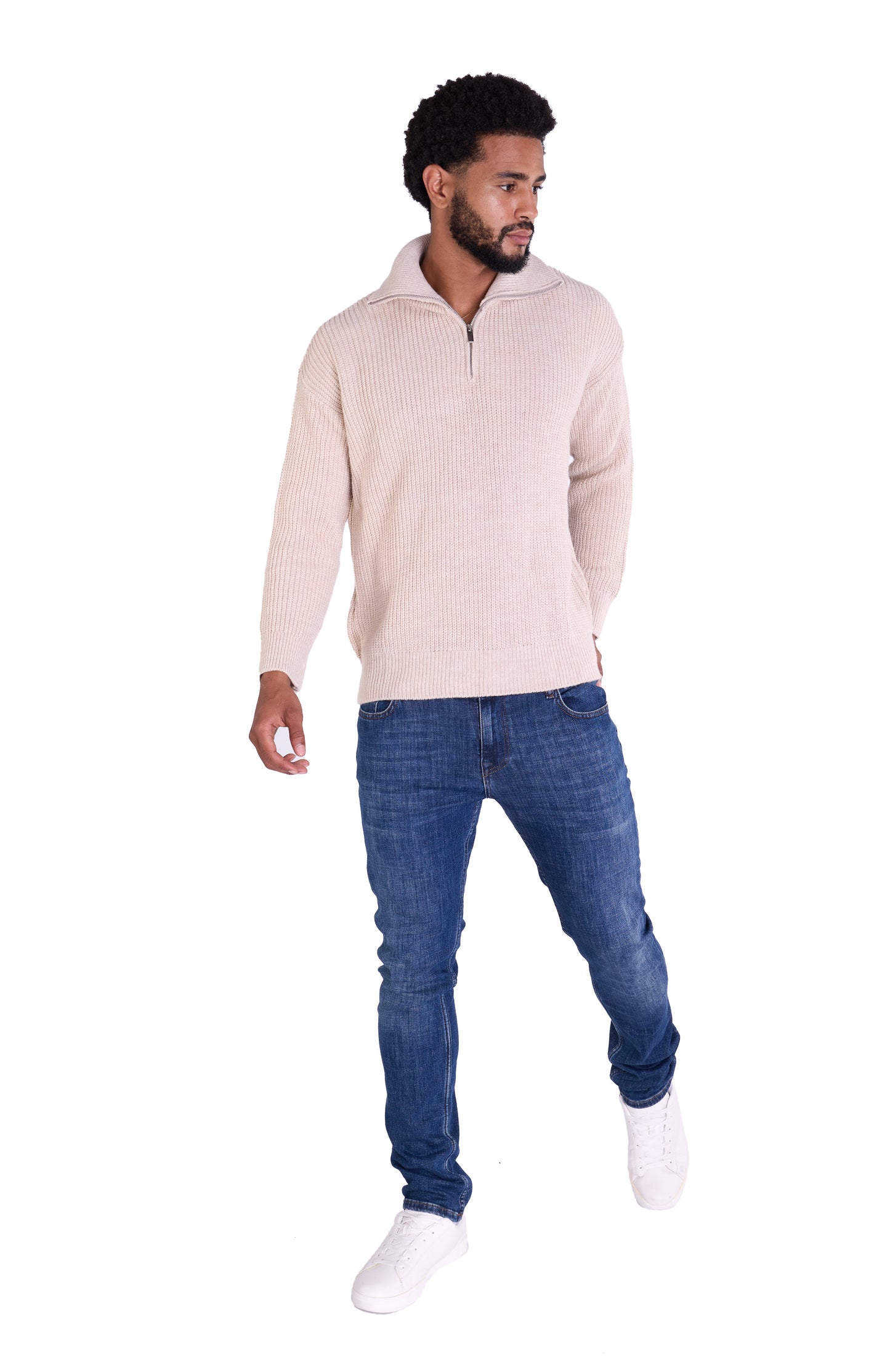 Lässiger Herren Troyer in Slim Fit, Modell DQ K0002, Beige und Schwarz