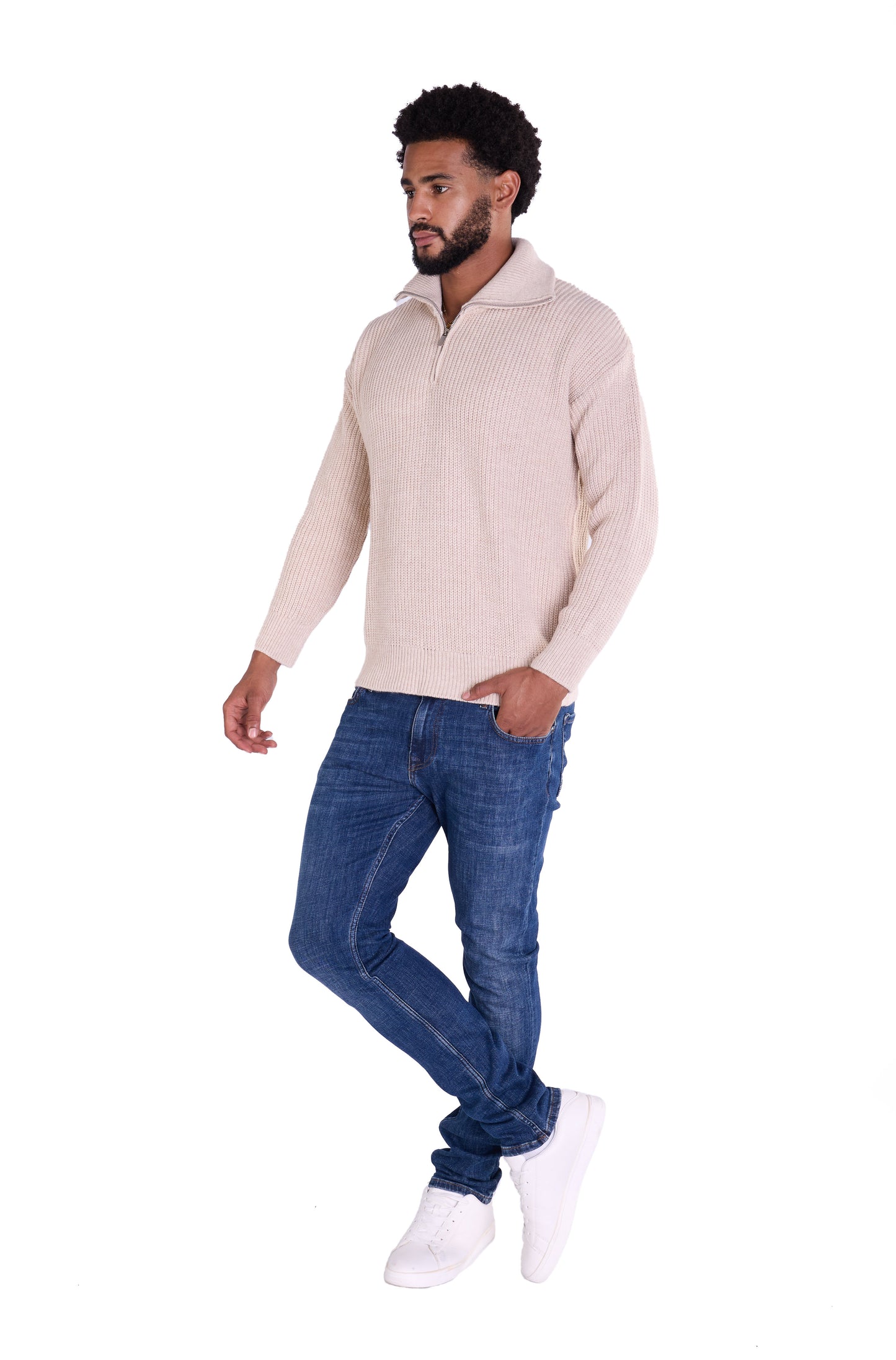 Lässiger Herren Troyer in Slim Fit, Modell DQ K0002, Beige und Schwarz