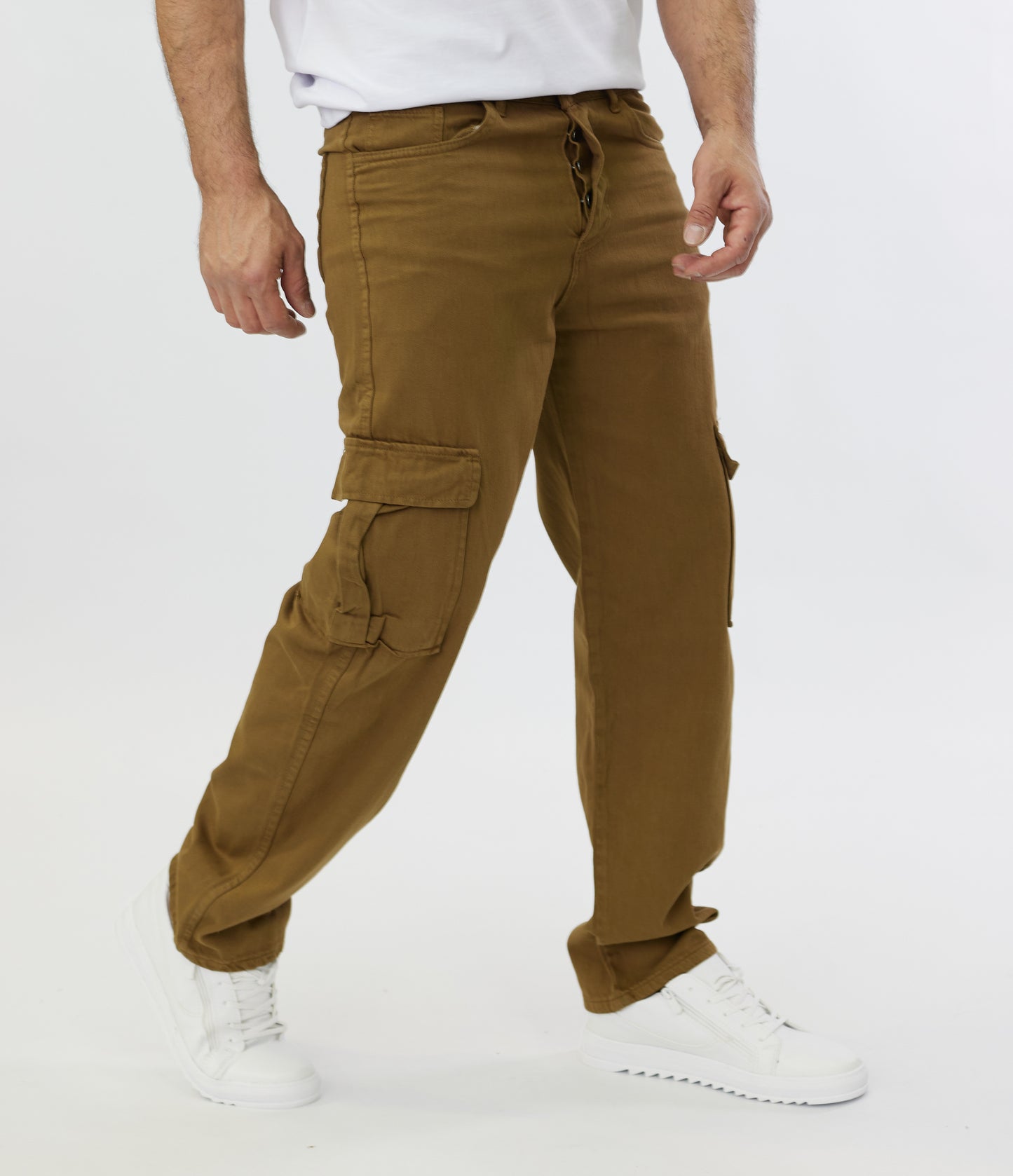 Men's 2-Pocket Cargo Pants Jeans, Baggy Style, Model 5092, Beige, Brown, Olive, Khaki or Cream 