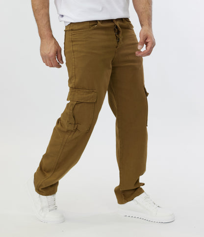 Herren 2-Pocket Cargo Pants Jeans, Baggy Style, Modell 5092, Beige, Braun, Olive, Khaki oder Creme