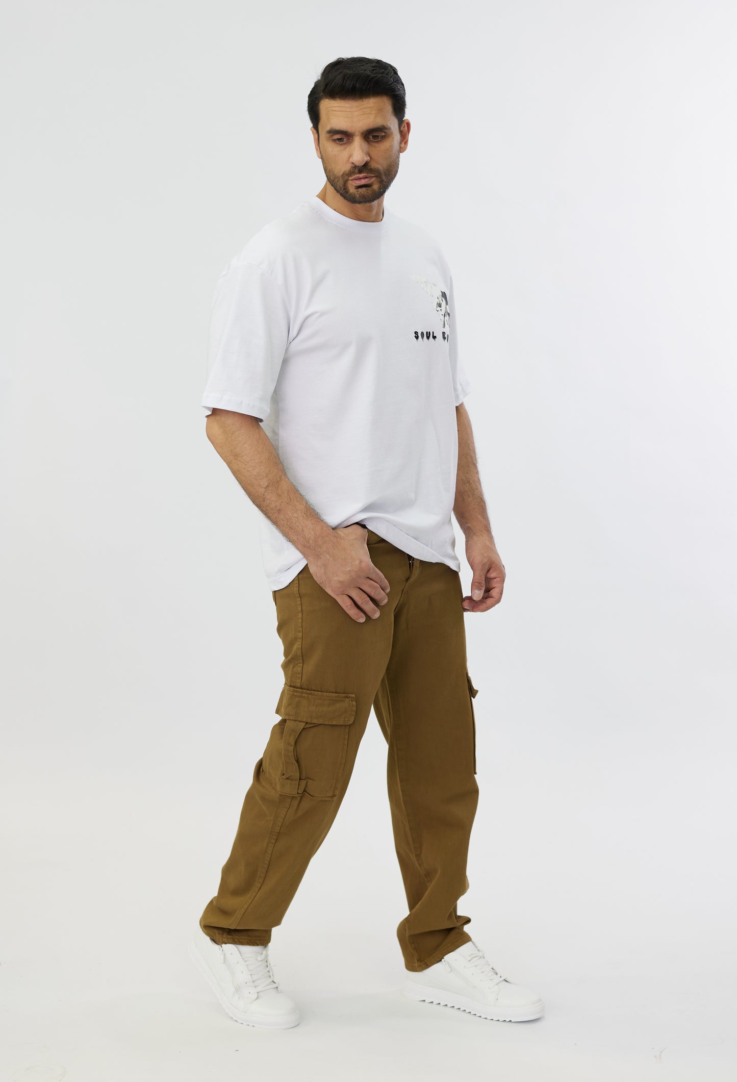 Herren 2-Pocket Cargo Pants Jeans, Baggy Style, Modell 5092, Beige, Braun, Olive, Khaki oder Creme