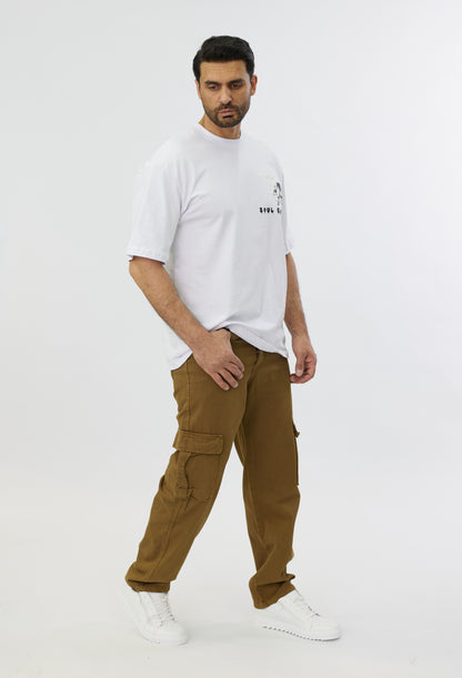 Men's 2-Pocket Cargo Pants Jeans, Baggy Style, Model 5092, Beige, Brown, Olive, Khaki or Cream 