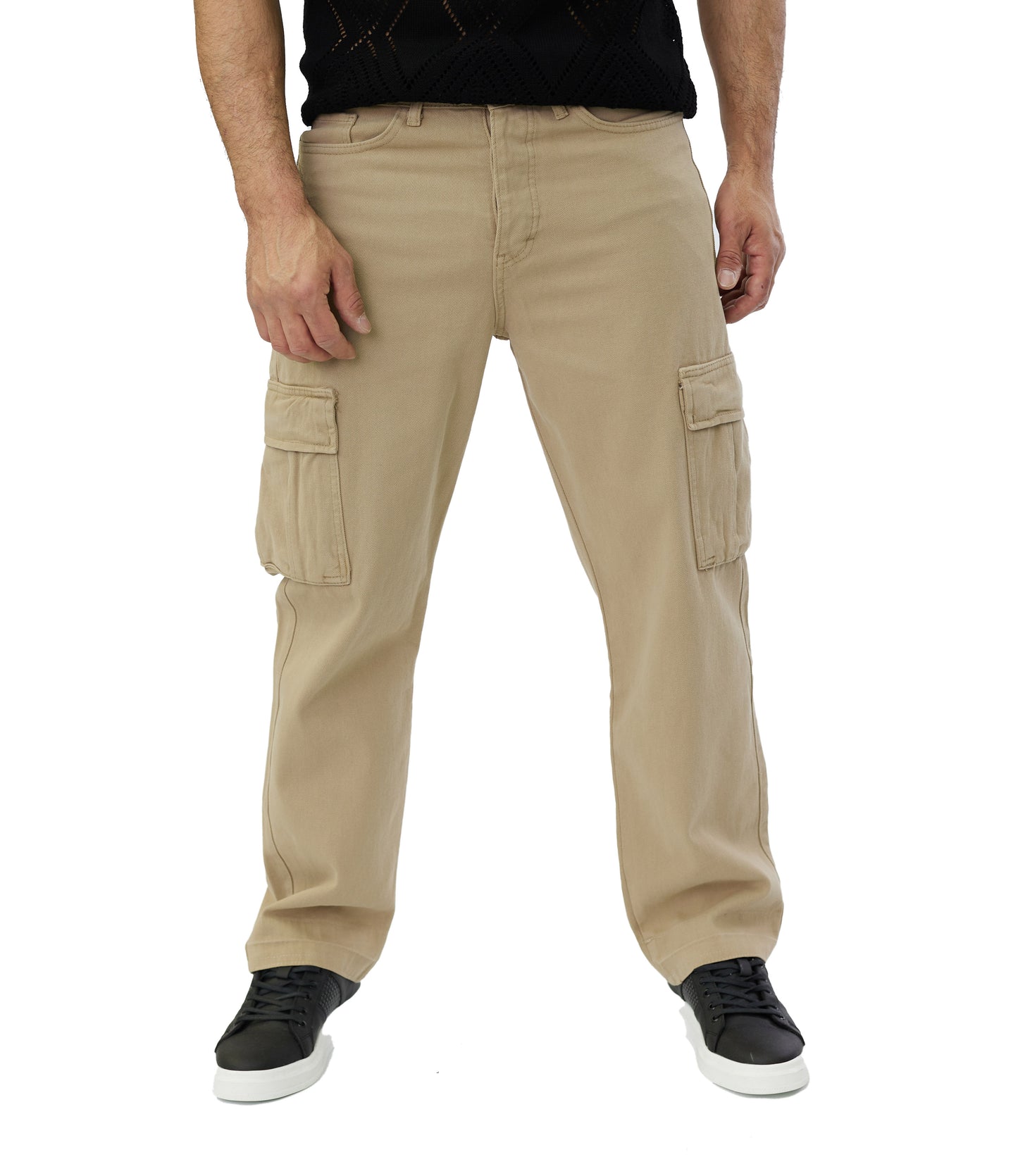 Men's 2-Pocket Cargo Pants Jeans, Baggy Style, Model 5092, Beige, Brown, Olive, Khaki or Cream 