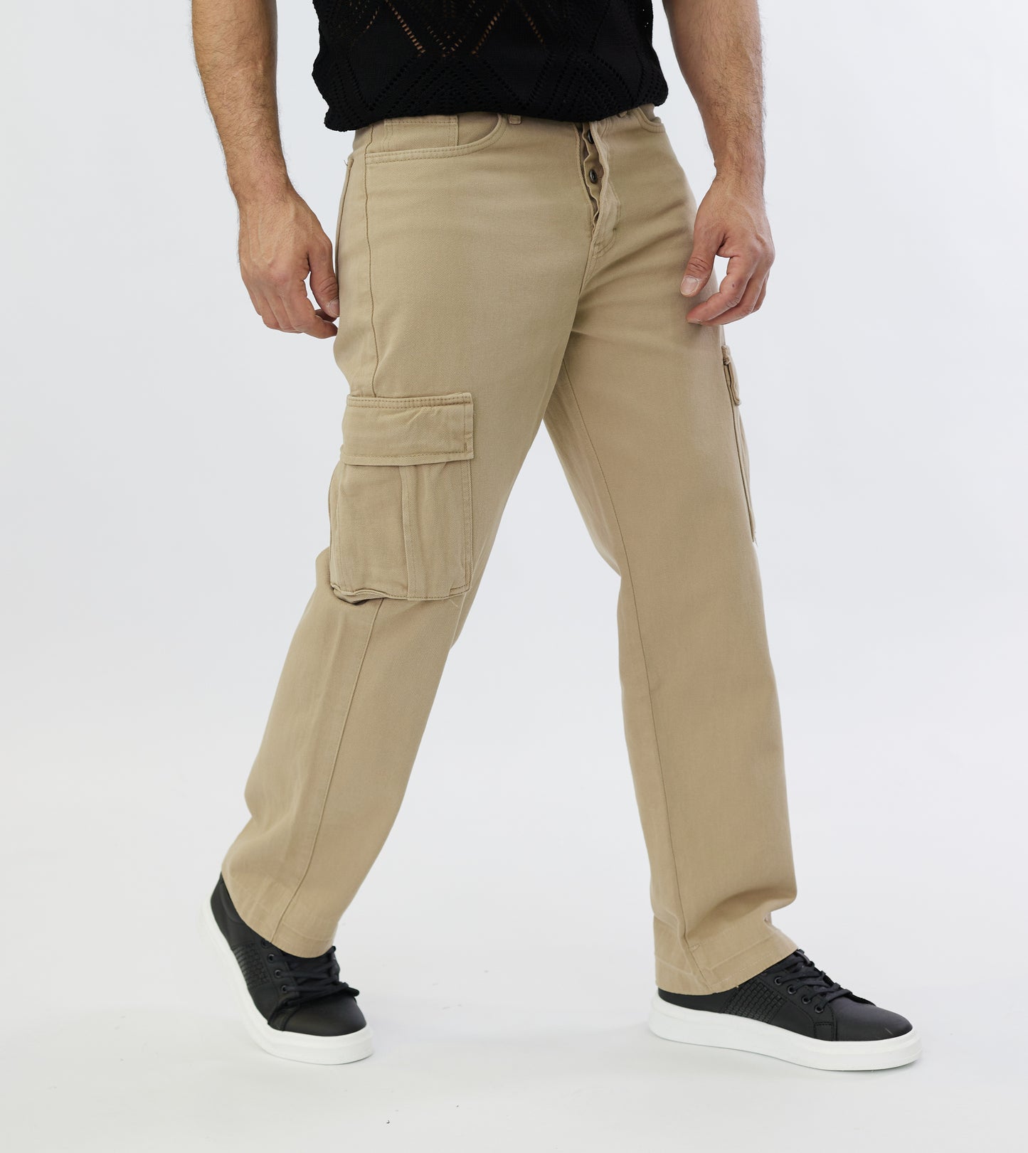 Herren 2-Pocket Cargo Pants Jeans, Baggy Style, Modell 5092, Beige, Braun, Olive, Khaki oder Creme