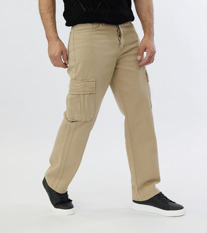 Men's 2-Pocket Cargo Pants Jeans, Baggy Style, Model 5092, Beige, Brown, Olive, Khaki or Cream 