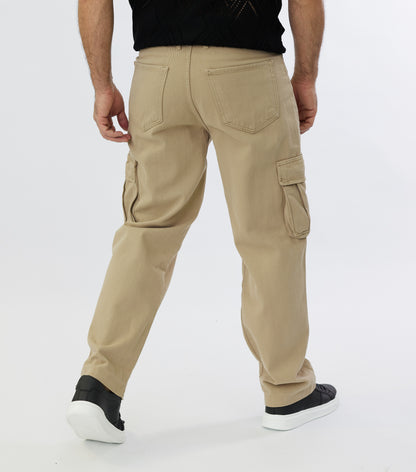 Men's 2-Pocket Cargo Pants Jeans, Baggy Style, Model 5092, Beige, Brown, Olive, Khaki or Cream 