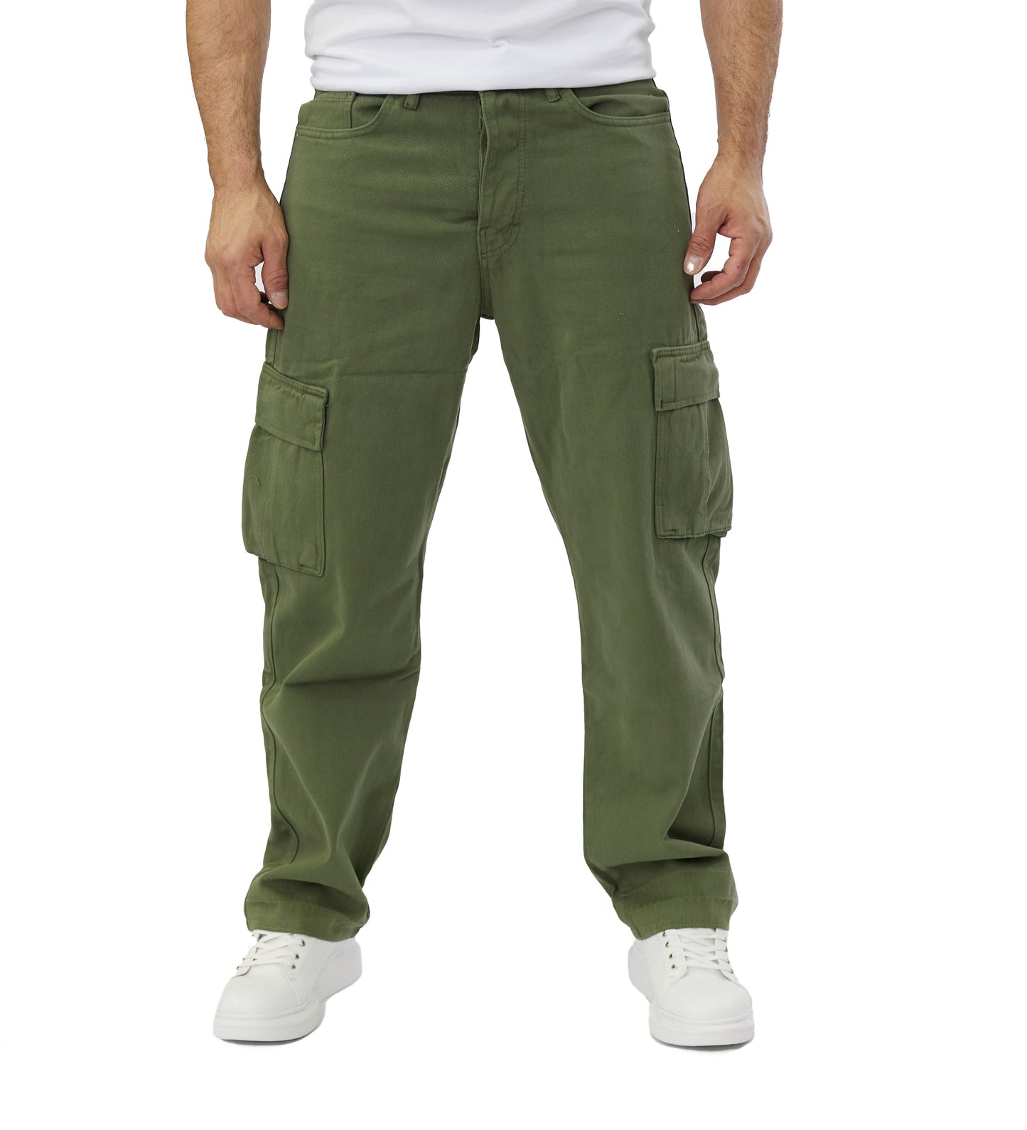 Men's 2-Pocket Cargo Pants Jeans, Baggy Style, Model 5092, Beige, Brown, Olive, Khaki or Cream 