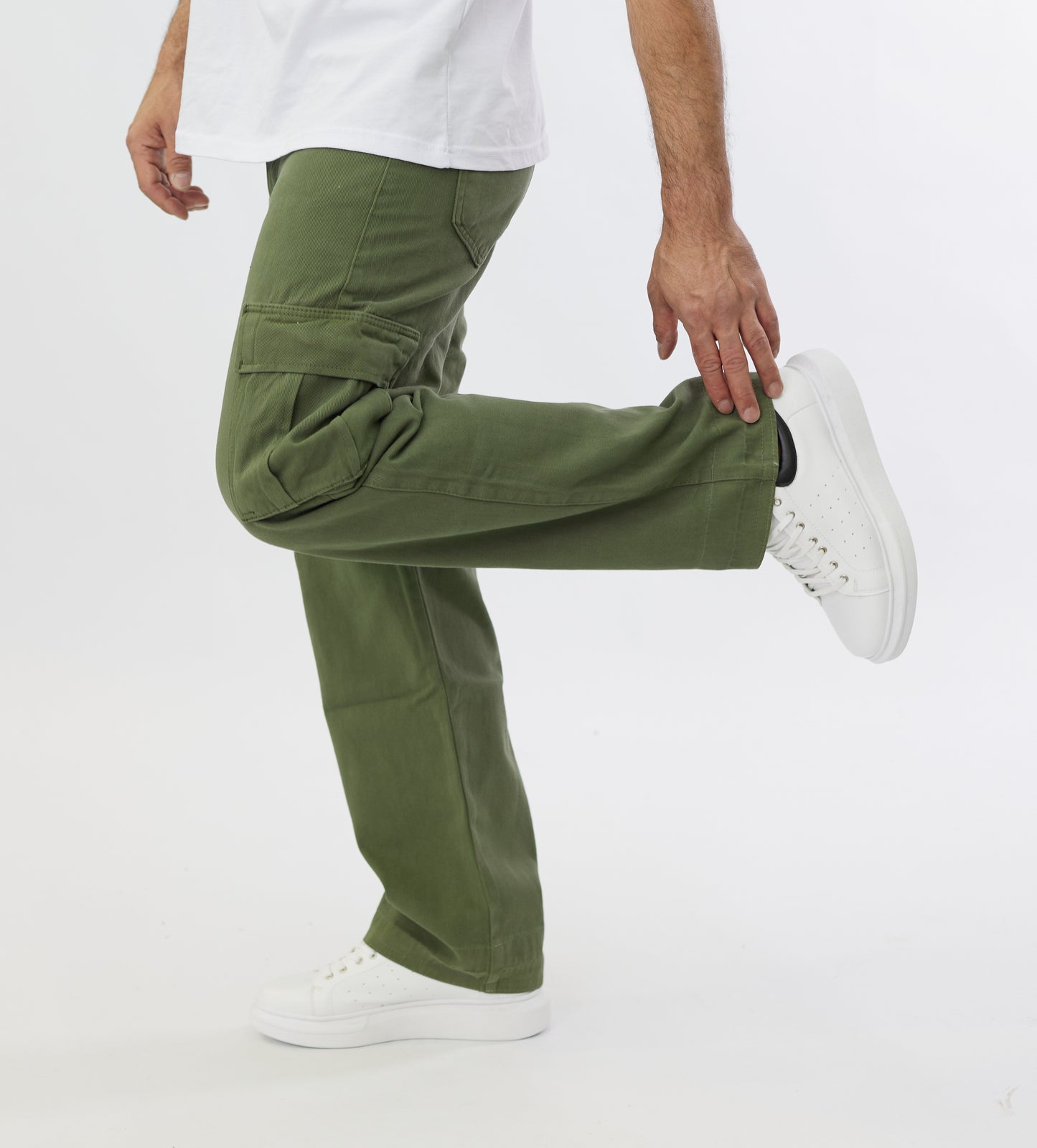 Men's 2-Pocket Cargo Pants Jeans, Baggy Style, Model 5092, Beige, Brown, Olive, Khaki or Cream 