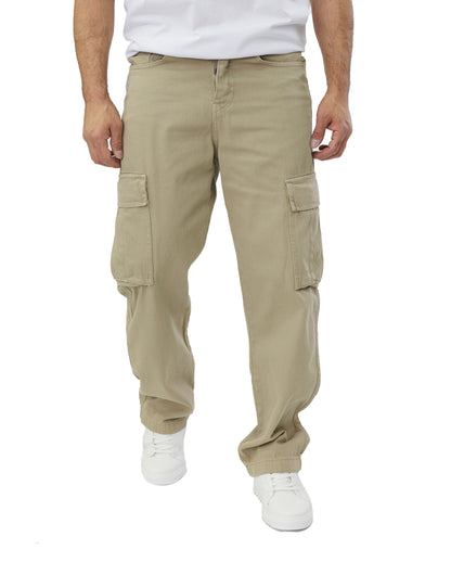 Men's 2-Pocket Cargo Pants Jeans, Baggy Style, Model 5092, Beige, Brown, Olive, Khaki or Cream 