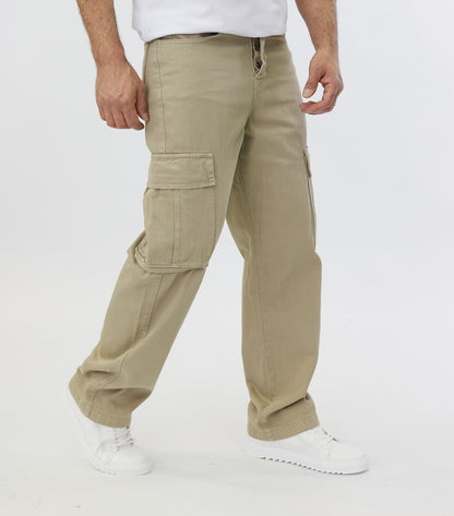 Men's 2-Pocket Cargo Pants Jeans, Baggy Style, Model 5092, Beige, Brown, Olive, Khaki or Cream 