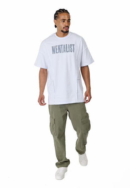 Men's T-shirt, oversize fit, "Mentalist" print, model Y118, white
