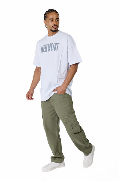 Men's T-shirt, oversize fit, "Mentalist" print, model Y118, white