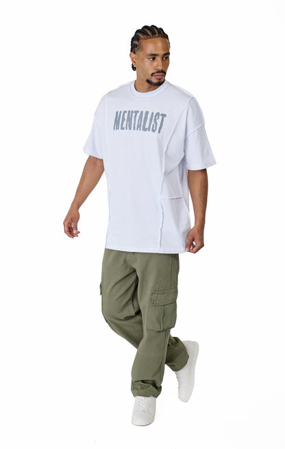 Men's T-shirt, oversize fit, "Mentalist" print, model Y118, white