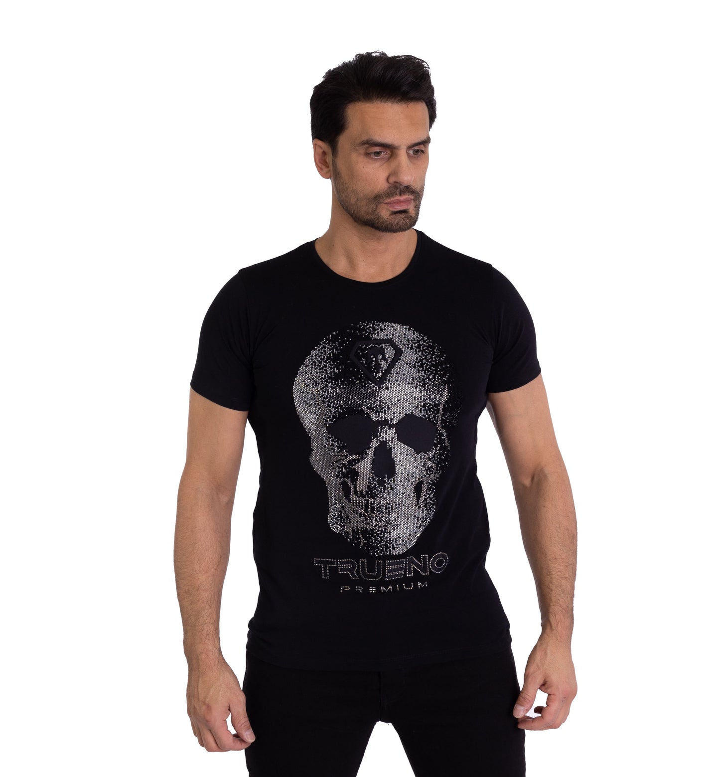 Herren T-Shirt, Body Fit, Strass Druck "Totenkopf", Modell T15