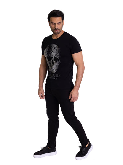 Herren T-Shirt, Body Fit, Strass Druck "Totenkopf", Modell T15