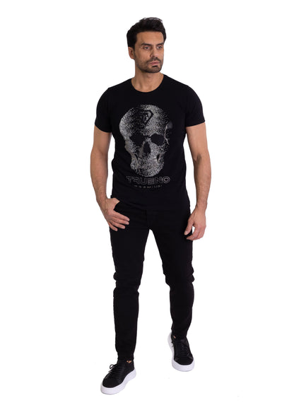 Herren T-Shirt, Body Fit, Strass Druck "Totenkopf", Modell T15