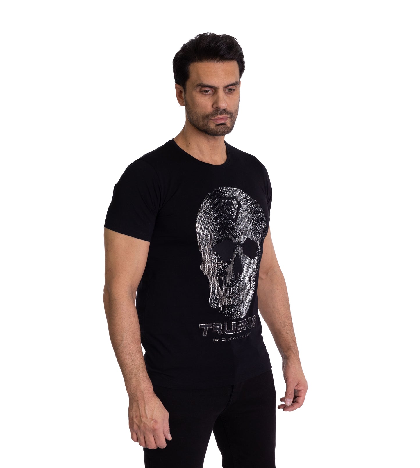 Herren T-Shirt, Body Fit, Strass Druck "Totenkopf", Modell T15