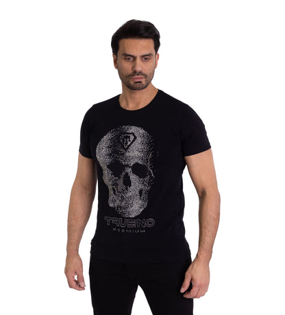 Herren T-Shirt, Body Fit, Strass Druck "Totenkopf", Modell T15