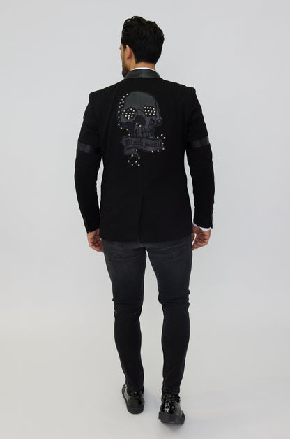 DENIM DISTRIQT Herren Sakko, Jersey Blazer, Totenkopf Motiv, Modell DQT2, Schwarz