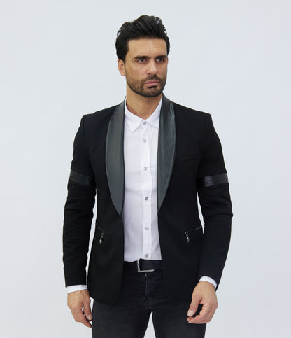 DENIM DISTRIQT Herren Sakko, Jersey Blazer, Totenkopf Motiv, Modell DQT2, Schwarz