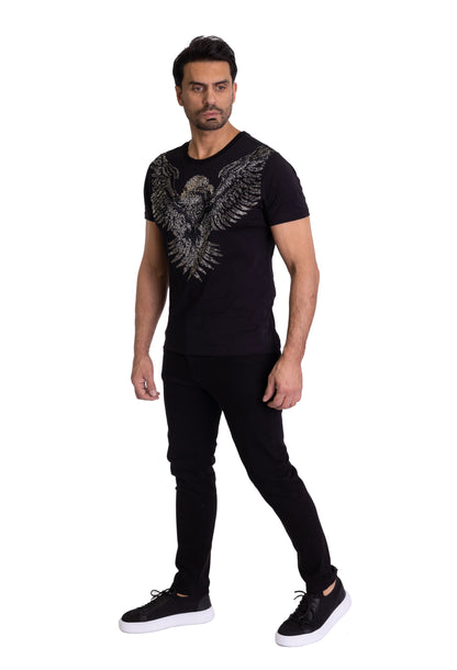 Herren T-Shirt, Body Fit, Luxuriöser Strass-Adler , Modell T37