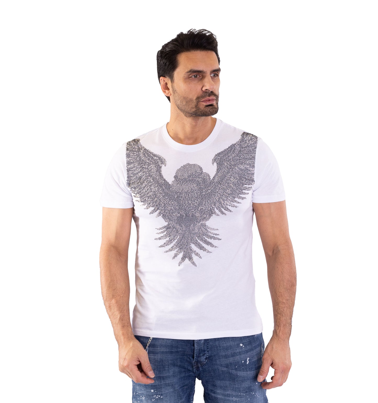 Herren T-Shirt, Body Fit, Luxuriöser Strass-Adler , Modell T37