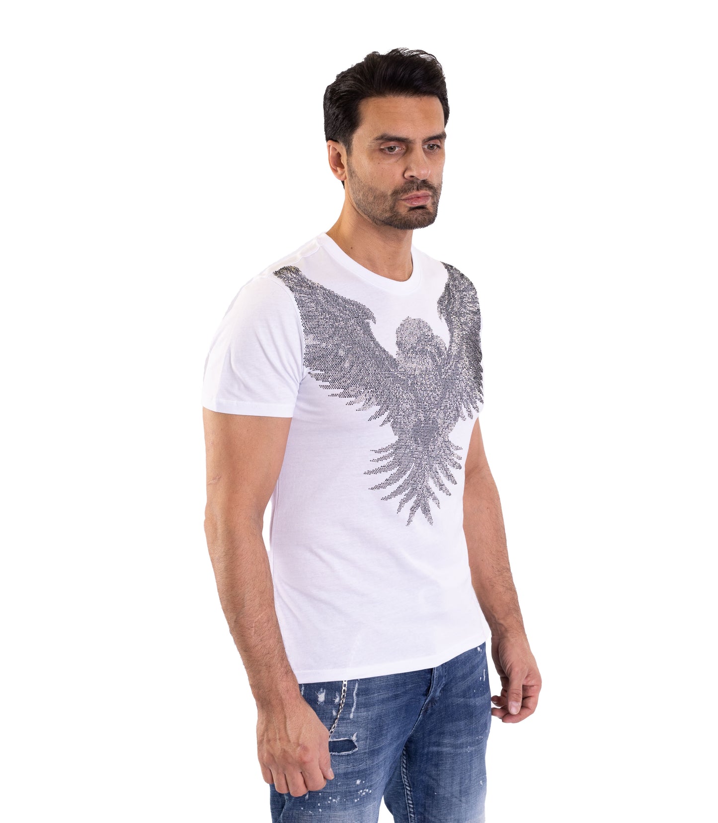 Herren T-Shirt, Body Fit, Luxuriöser Strass-Adler , Modell T37