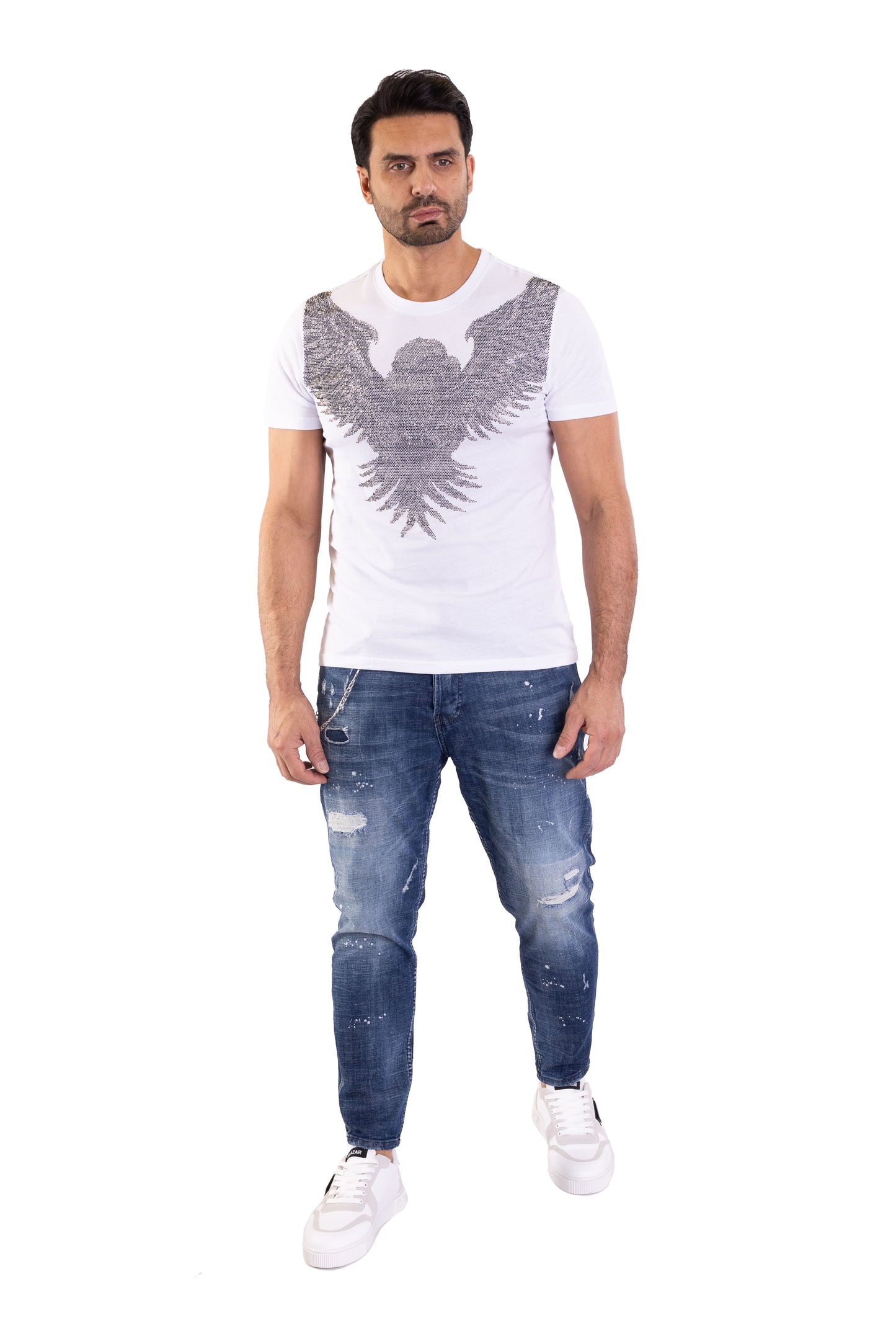 Herren T-Shirt, Body Fit, Luxuriöser Strass-Adler , Modell T37