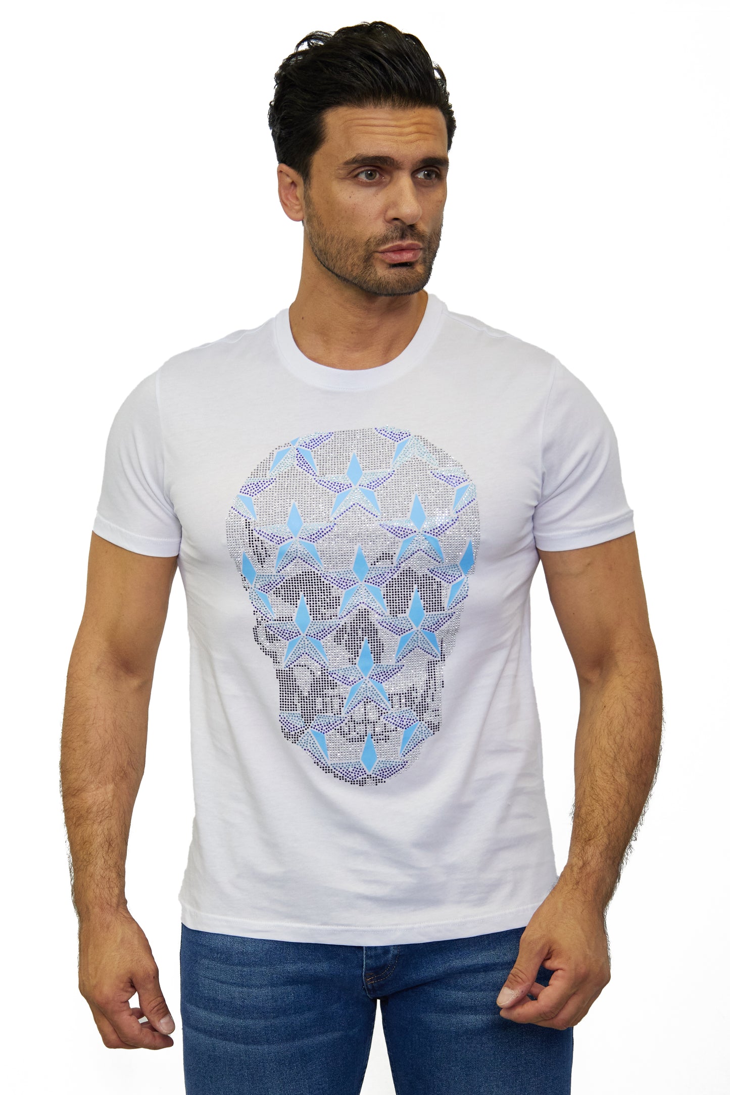 Herren T-Shirt, Body Fit, Strass Druck "Totenkopf", Modell T38