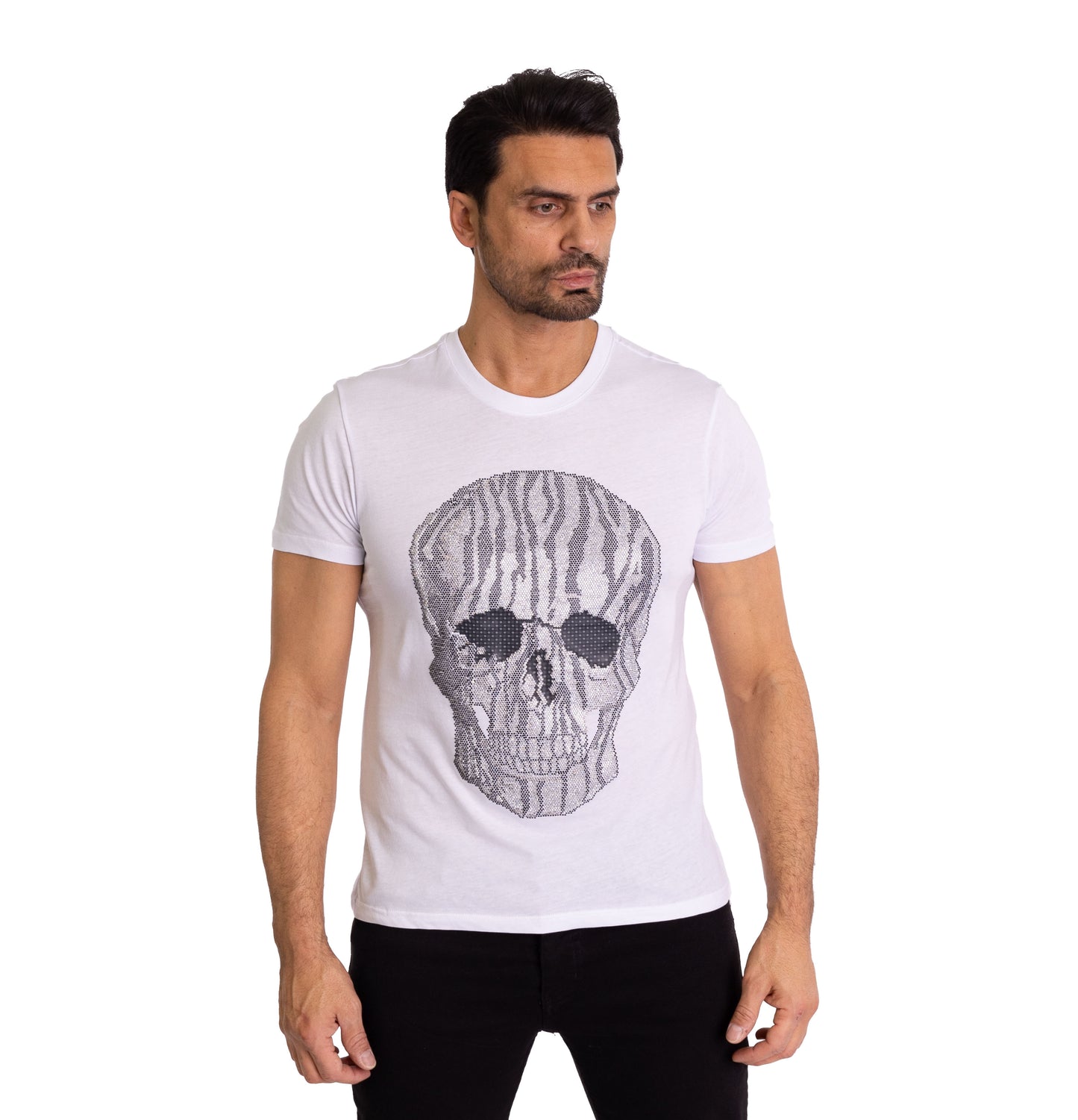 Herren T-Shirt, Body Fit, Strass Druck "Totenkopf", Modell T39