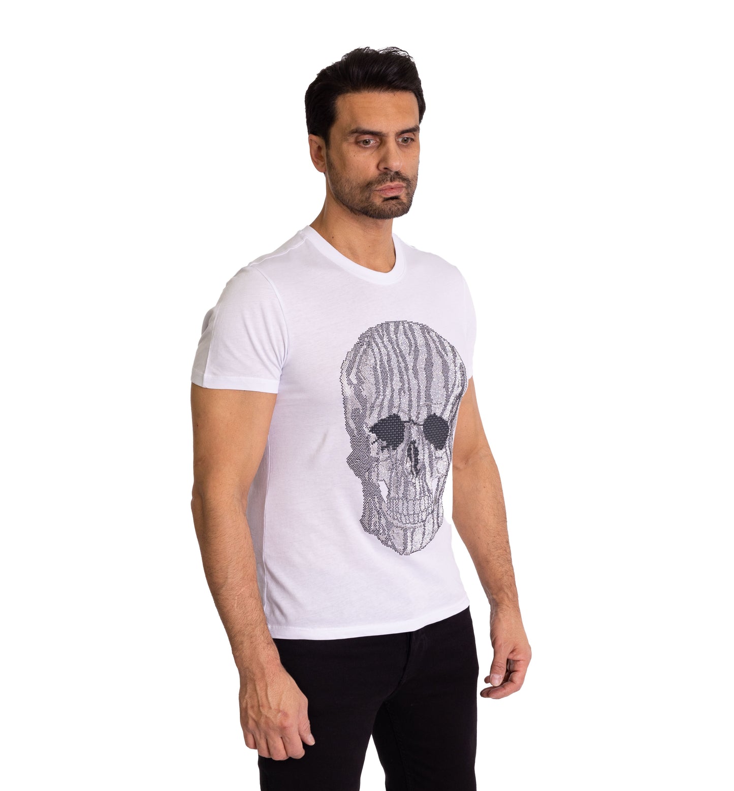 Herren T-Shirt, Body Fit, Strass Druck "Totenkopf", Modell T39