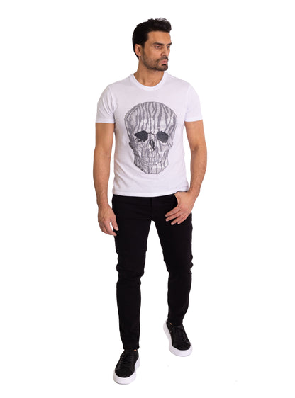 Herren T-Shirt, Body Fit, Strass Druck "Totenkopf", Modell T39