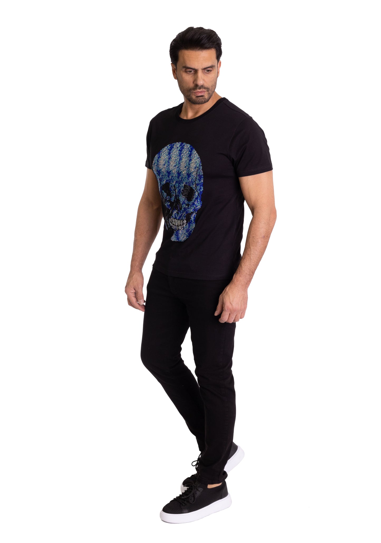 Herren T-Shirt, Body Fit, Strass Druck "Totenkopf", Modell T40