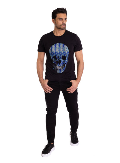 Herren T-Shirt, Body Fit, Strass Druck "Totenkopf", Modell T40