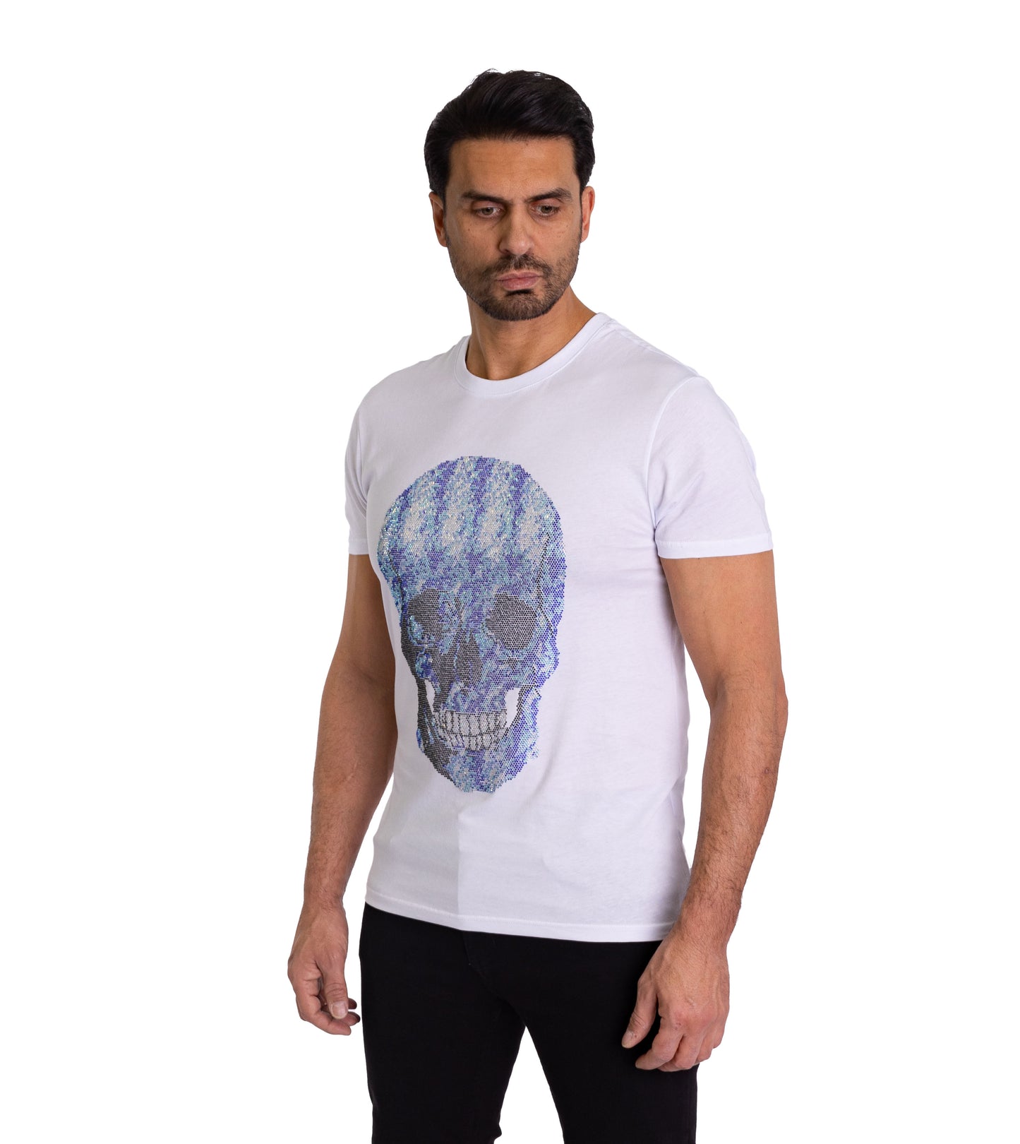 Herren T-Shirt, Body Fit, Strass Druck "Totenkopf", Modell T40