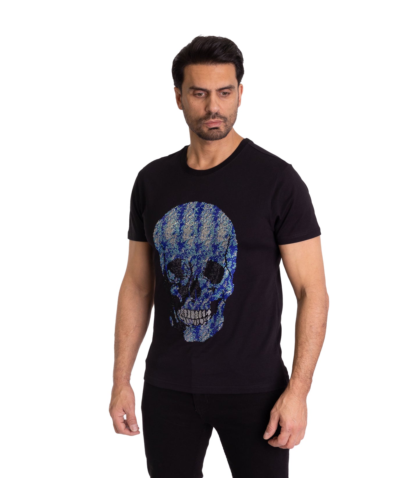 Herren T-Shirt, Body Fit, Strass Druck "Totenkopf", Modell T40