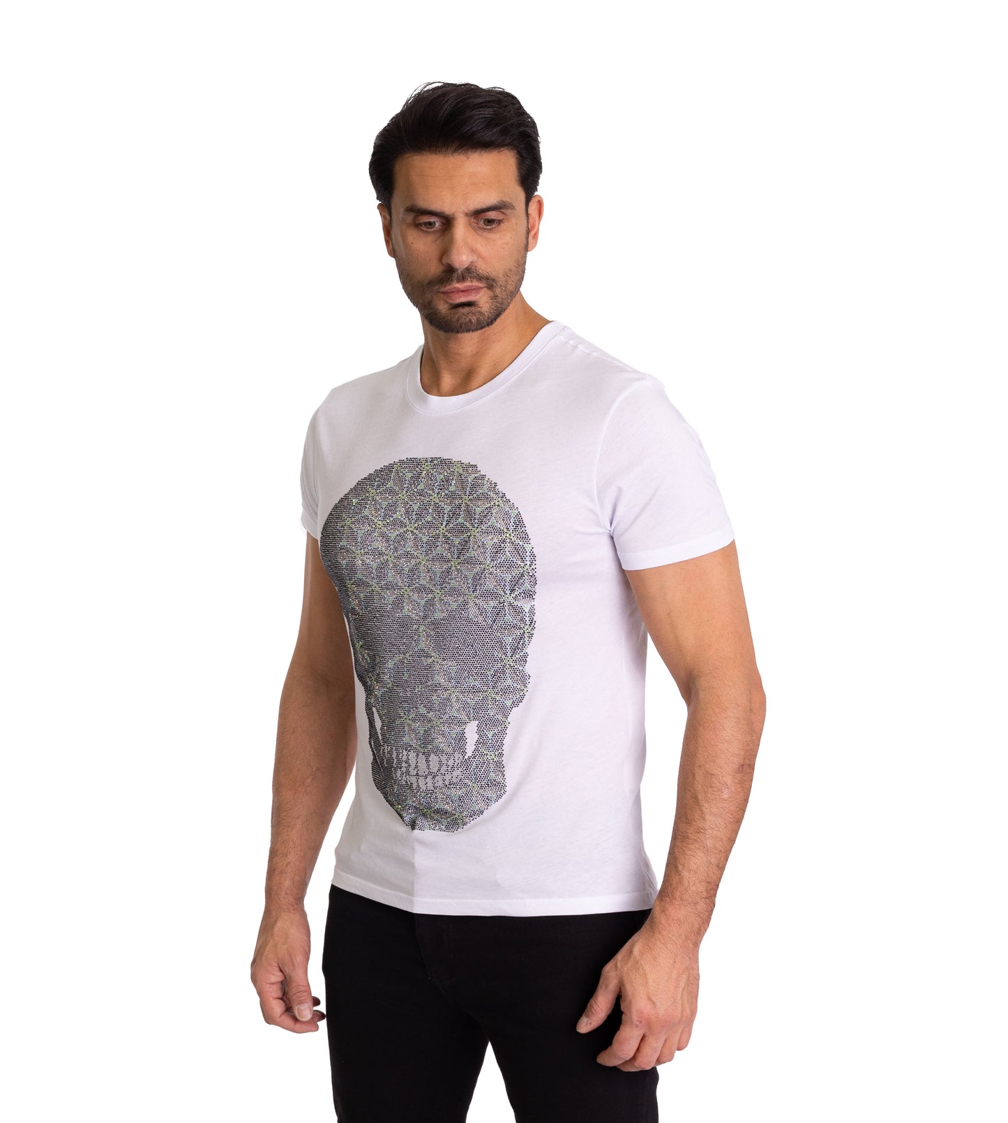 Herren T-Shirt, Body Fit, Strass Druck "Totenkopf", Modell T41