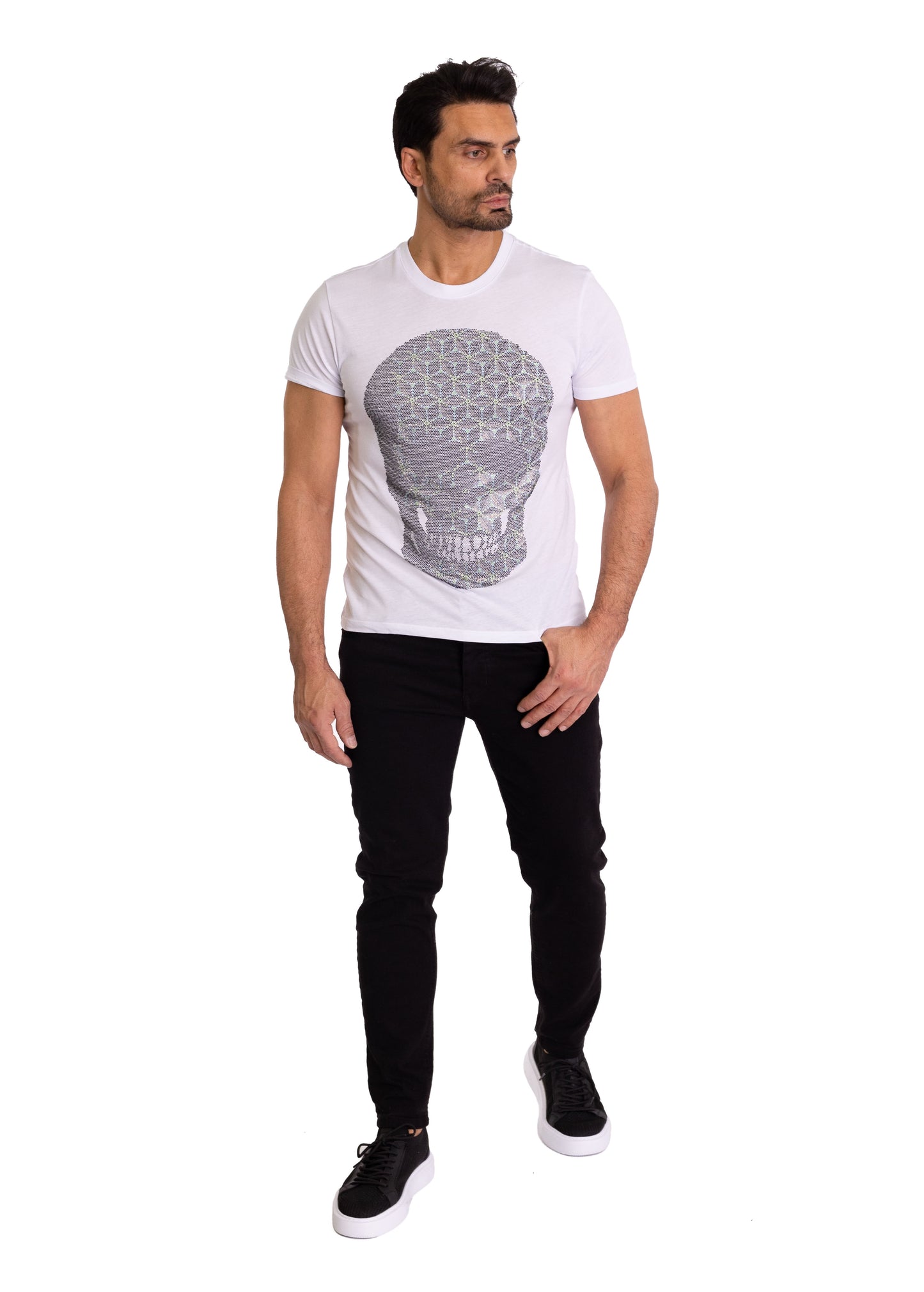 Herren T-Shirt, Body Fit, Strass Druck "Totenkopf", Modell T41