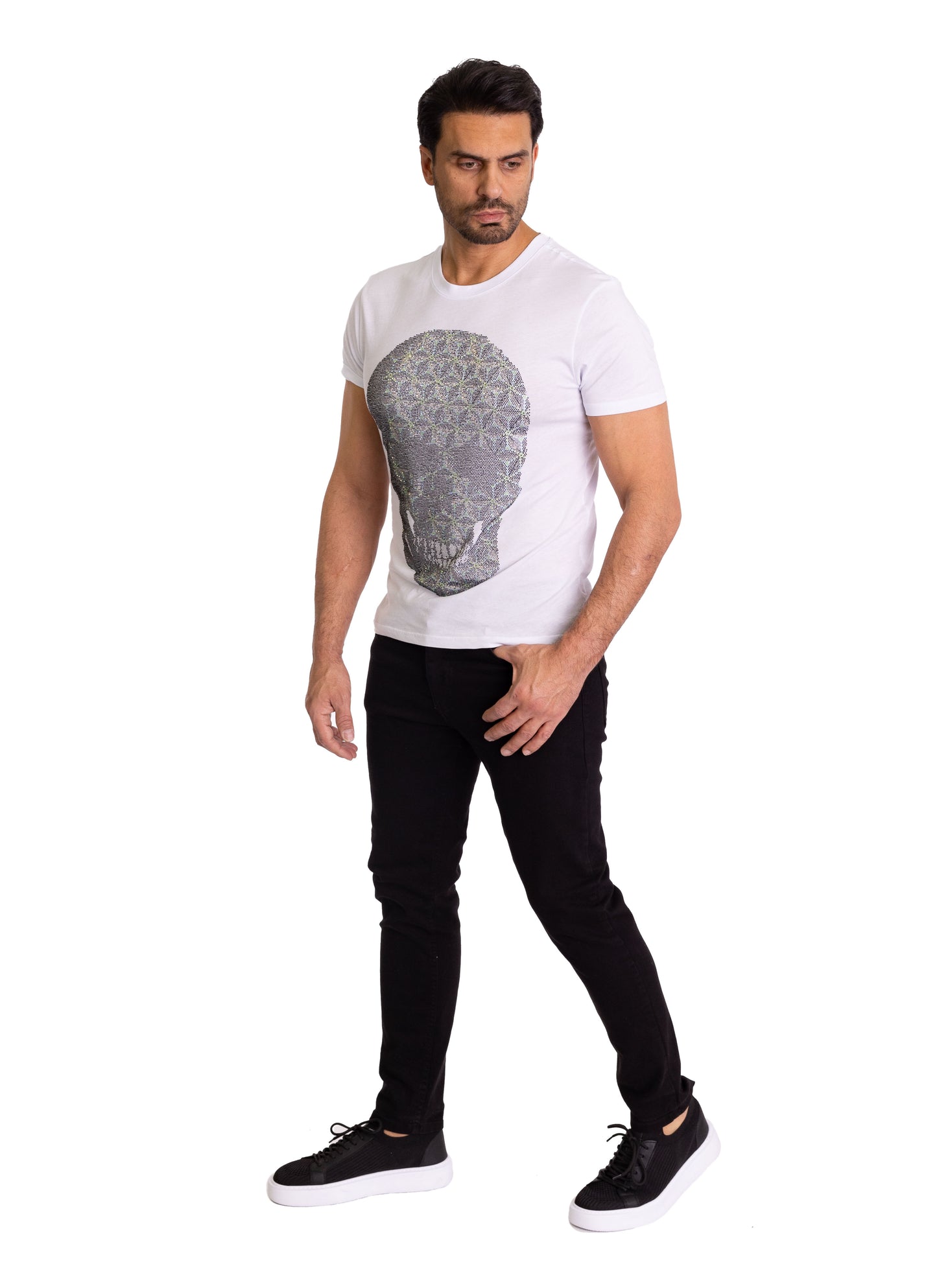 Herren T-Shirt, Body Fit, Strass Druck "Totenkopf", Modell T41