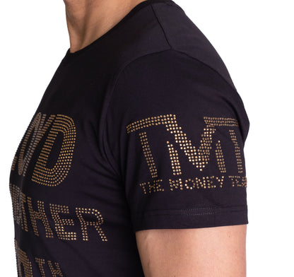 Herren T-Shirt, Body Fit, Gold Strass Statement Druck, Modell T42