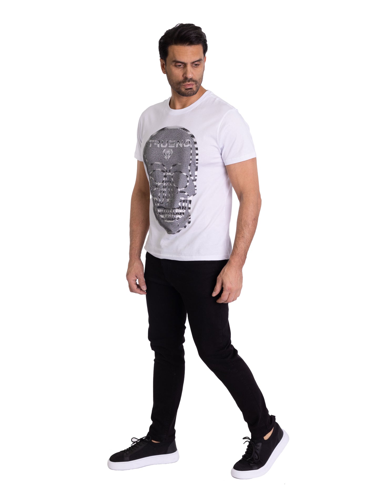 Herren T-Shirt, Body Fit, Strass Druck "Totenkopf", Modell T43