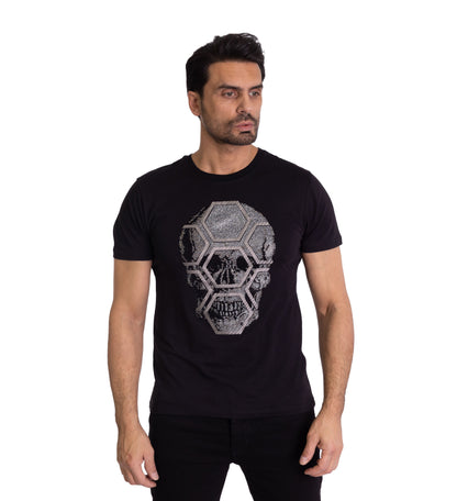 Herren T-Shirt, Body Fit, Strass Druck "Totenkopf", Modell T44, Weiß oder Schwarz