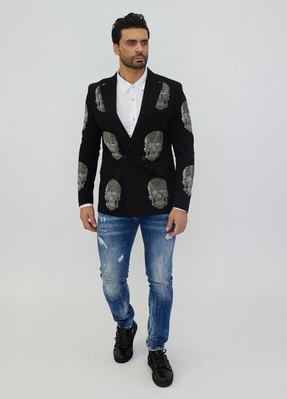 DENIM DISTRIQT men's jacket, jersey blazer, rhinestone skull motifs, model DQT4, black or gray 