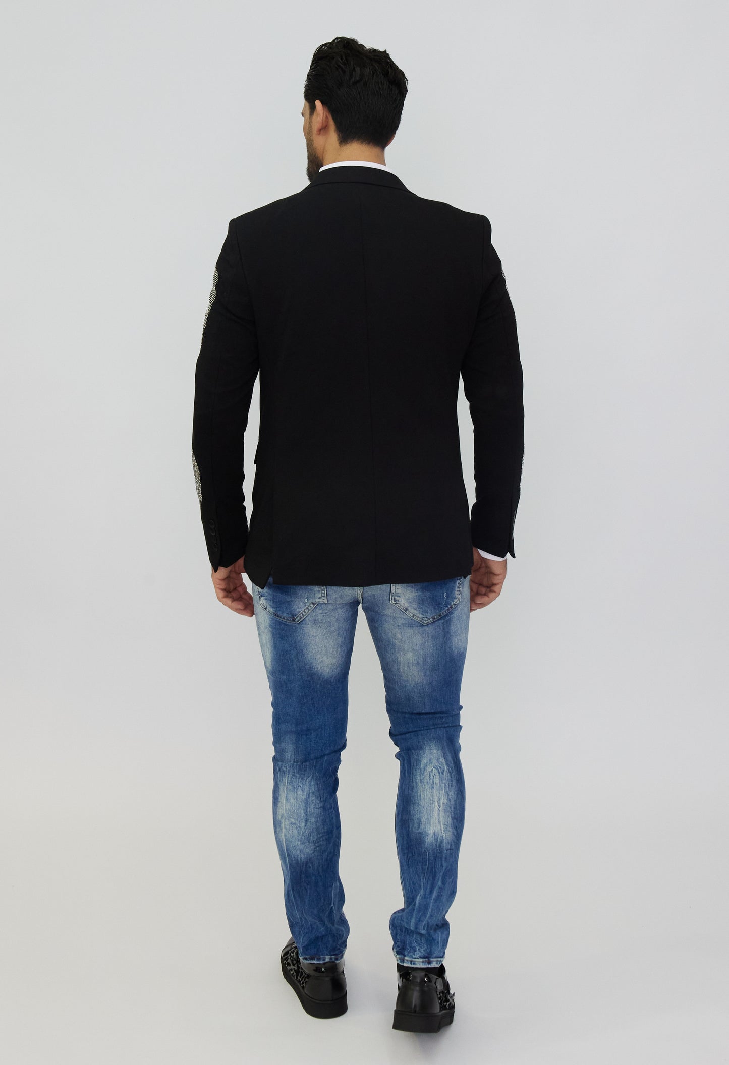 DENIM DISTRIQT men's jacket, jersey blazer, rhinestone skull motifs, model DQT4, black or gray 