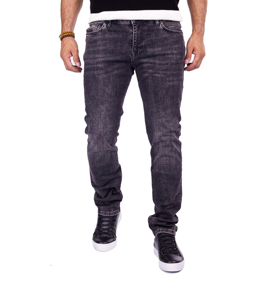 Men's Jeans Slim Fit, Stonewashed Look, Model T3006, Dark Grey 