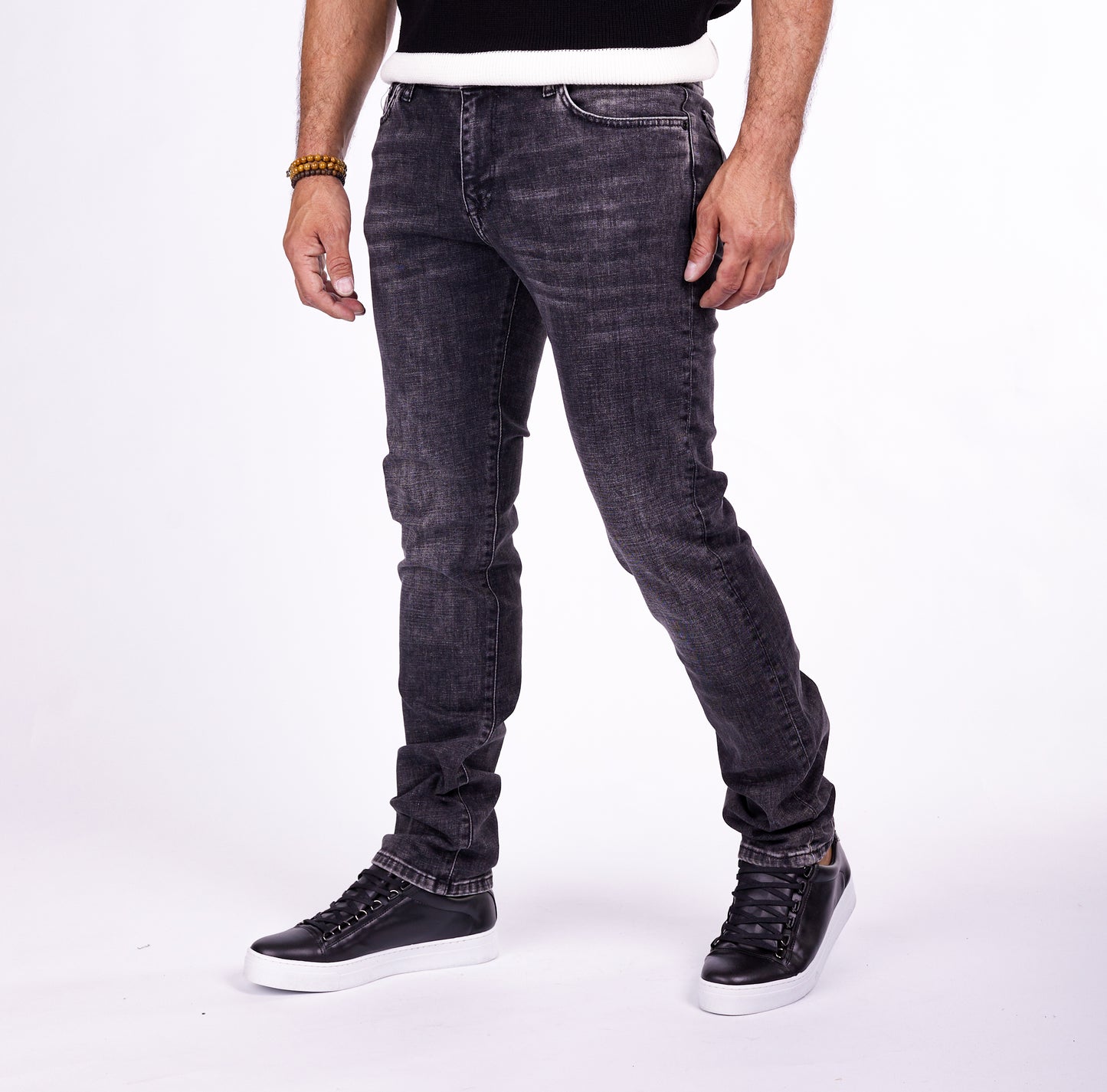 Herren Jeans Slim Fit, Stonewashed Look, Modell T3006, Dunkelgrau